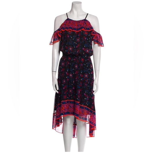 Joie Dresses & Skirts - Joie NWT 100% silk high low hem floral ruffle midi dress black pink red blue